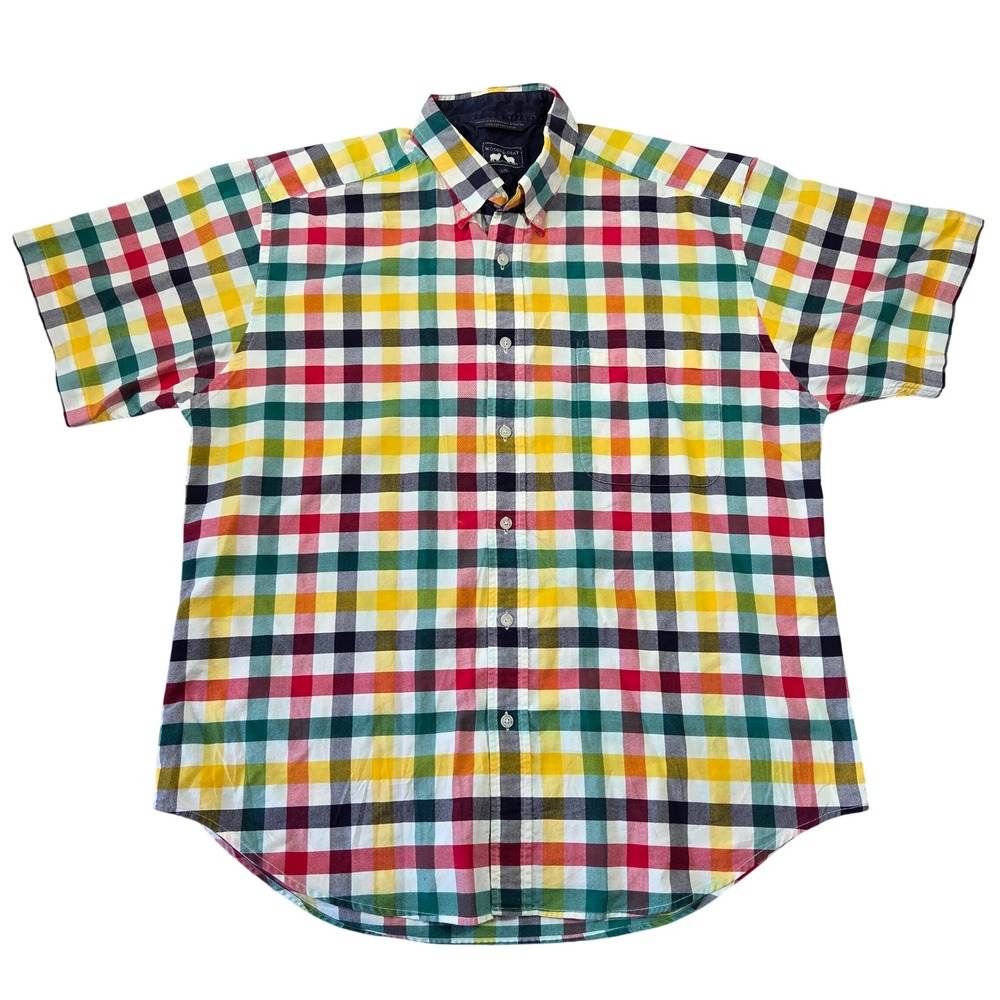 Woods & Gray Mens Large Short Sleeve Button Down Shirt Multicolor Plaid Cotton